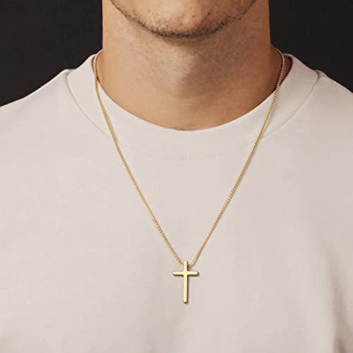 IEFSHINY Gifts for Men Boys - Stainless Steel Cross Pendant Chain Necklaces for Men, Mens 16-30 Inches Chain Gold Silver Black Cross Necklace Boys Jewelry Gifts - size: 16, style: Gold-cross pedant 0.7"*1.18"