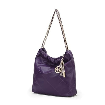 MKF Collection Shoulder Bag for Women, Vegan Leather Top Handle Pocketbook Large Hobo Bag Work Handbag Purse By Mia K - color: Celestine Purple