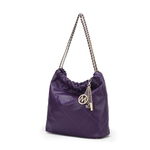 MKF Collection Shoulder Bag for Women, Vegan Leather Top Handle Pocketbook Large Hobo Bag Work Handbag Purse By Mia K - color: Celestine Purple