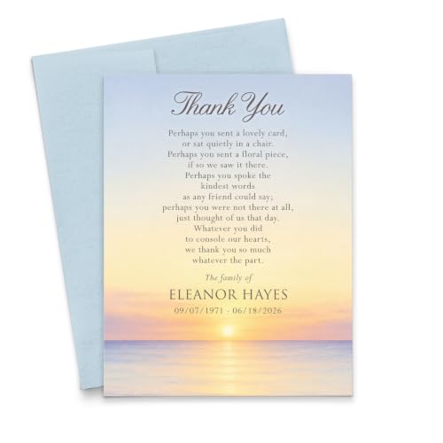 Funeral Thank You Cards With Envelopes, Ocean Sunset Memorial Stationery - color: Sunset
