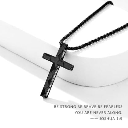 Soccer Cross Necklace for Boys Men - color: Black, style: 1：9 Be strong Be brave Be fearless