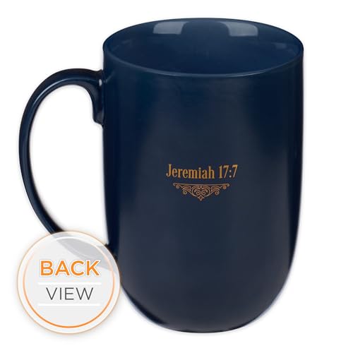 Christian Art Gifts Ceramic Large Coffee Mug for Men & Women: Jeremiah 17:7 - color: Blue