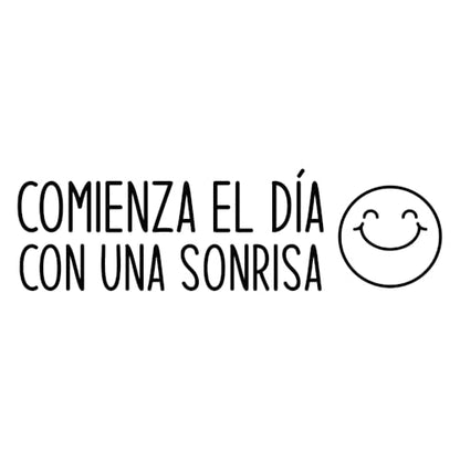 Vinyl Wall Art Decal - Comienza El Día Con UNA Sonrisa/Start The Day with A Smile - 7.2" x 25" - Positive Inspiring Spanish Quote Sticker for Bedroom Kids Room Daycare School Decor