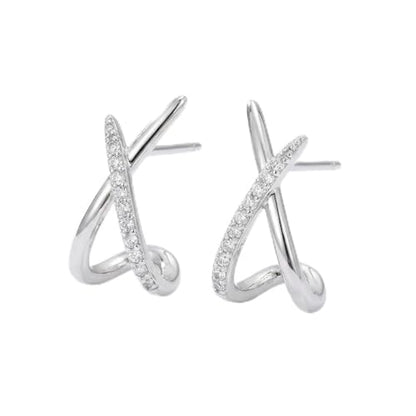 Dainty CZ Stud Hoop Earrings for Women, 14K Gold Plated Hypoallergenic Jewelry, Fashion Daily Wear Accessory, Birthday Gifts for Women - color: Silver