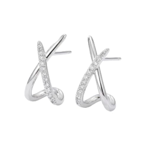 Dainty CZ Stud Hoop Earrings for Women, 14K Gold Plated Hypoallergenic Jewelry, Fashion Daily Wear Accessory, Birthday Gifts for Women - color: Silver
