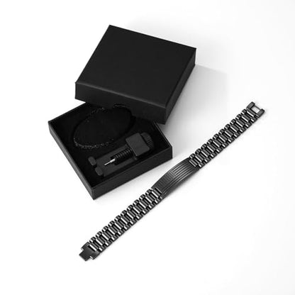 P. BLAKE American Flag Bible Verse Bracelet for Men, Stainless Steel Engraved Scripture Bracelet Christian Religious Christmas Birthday Jewelry Gifts - color: Black, size: No Bilble Verse