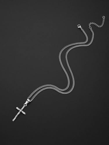 Exquisite Stainless Steel Cross Necklaces,A Perfect Blend of Gothic Style and Christian Faith, Suitable for Men and Women, Fashionable Accessories, Hypoallergenic Material - color: Silver