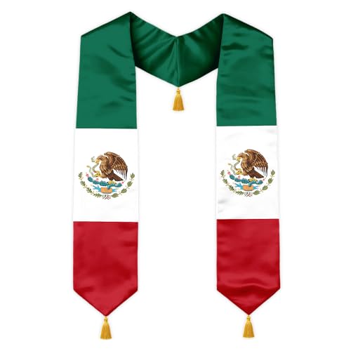 Class of 2026 Graduation Stole Flag Sash with Gold Tassels 72 Inch for High School College University Ceremony - color: Mexico 2