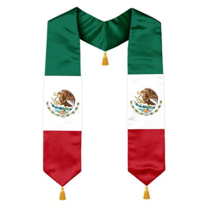 Class of 2026 Graduation Stole Flag Sash with Gold Tassels 72 Inch for High School College University Ceremony - color: Mexico 2