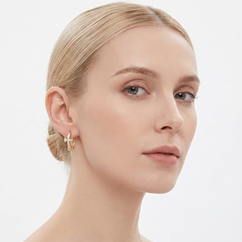 14K Gold Plated Cross Hoop Earrings for Women, Crystal Huggie Earrings, Elegant Faith Jewelry Gift - color: Gold