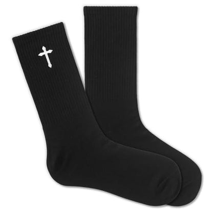 Christian Socks for Men, Biblical Crew Socks Gifts for Dad Grandpa Husband 3 - color: Black Cross