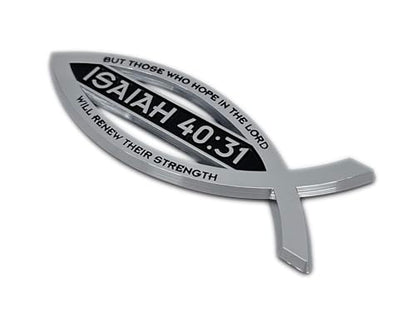 Elektroplate Christian Fish Isaiah 40:31 with Verse OEM Chrome Emblem for Cars, Trucks, and All Auto | Universal Fit at 4" x 1.4" | Weatherproof - color: Isaiah 40:31
