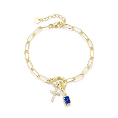 Free bird 14K Gold Cross Birthstone Bracelets for Women Dainty Charm - color: 09-Sept.