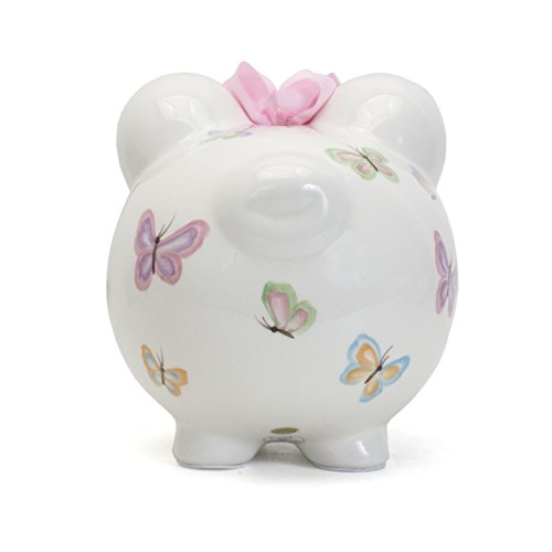 Child to Cherish Ceramic Piggy Bank for Girls, Petite Papillon Butterfly - color: Petite Papillon Butterfly