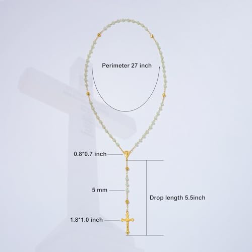 KOMI Crystal Rosary Beads with Jesus Crucifix, Catholic Necklace for Women First Communion Rosarios Wedding Rosary with Velvet Bag - style: 6MM-green-2
