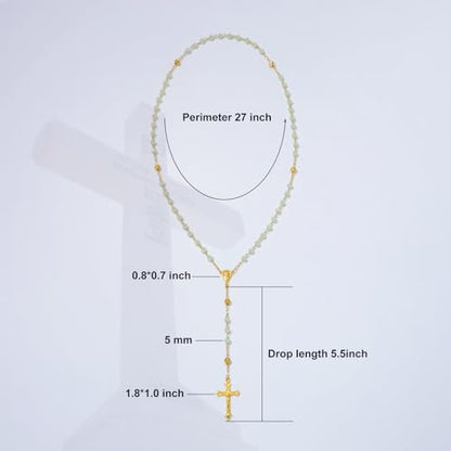 KOMI Crystal Rosary Beads with Jesus Crucifix, Catholic Necklace for Women First Communion Rosarios Wedding Rosary with Velvet Bag - style: 6MM-green-2