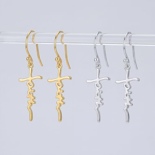 14K Gold Plated Sterling Silver Cross Drop Earrings - color: Cross-Silver