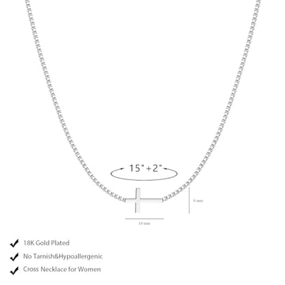 LULII Cross Necklace for Women Dainty 14K Gold Silver Plated Small Cross Pendant Choker Simple Cute Cross Gold Necklace for Women Trendy Faith Jewelry Gift - color: Sideways Cross Box Chain-Silver