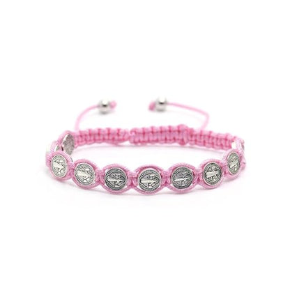 925 Sterling Silver San Benito Bracelet For Women And Men, Catholic Multicolor Bracelet St. Benedict Medal Hand Knitted Knot Coin Beaded Adjustable Religious Prayer Faith - color: Pink - San Benito Bracelet