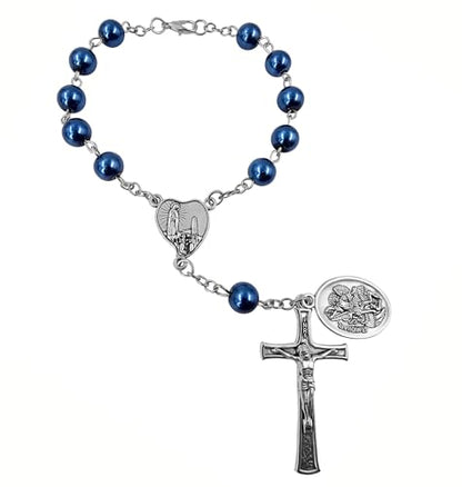 TALISMAN4U St. Michael Guardian Angel Medal Rosary for Car Rearview Mirror - color: Blue Rosary Beads