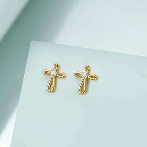Rnivida 925 Sterling Silver Cross Stud Earrings for Women - color: Inifinity Cross Gold Plated
