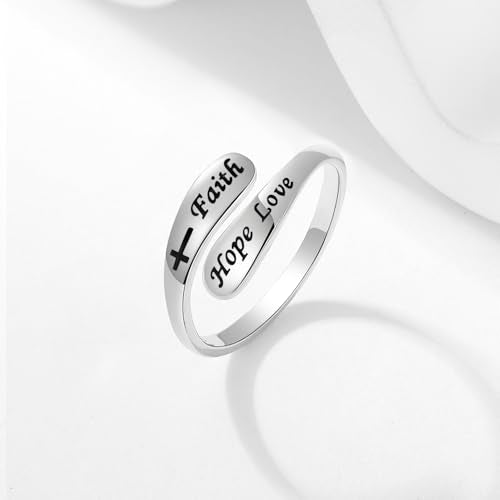 925 Sterling Silver Inspirational Adjustable Rings - Personality Encouragement Jewelry Gift For Women - style: Faith Hope Love