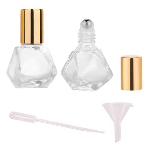 2PCS Anointing Oil Bottles Mini Clear Glass Roller Bottle 8ml/0.27oz with Stainless Steel Ball and Gold Cap Empty Small Roll On Container for Essential Oils Perfume Fragrance Kit