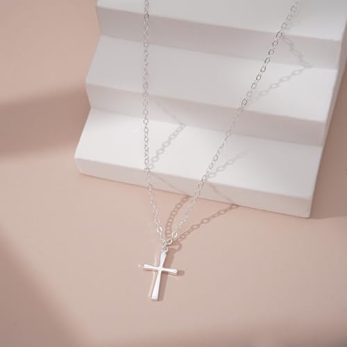 Cross Necklace for Women, Dainty 14K Gold Plated CZ Pendant - color: Silver-dainty plain cross