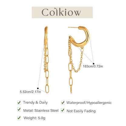 Gold Dangle Earrings for Women，Tassel Hoop Earrings with Charms - color: C