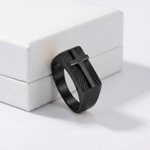 Cross Jesus Religious Christian Signet Band Ring fo Men Women - color: Black, size: 8