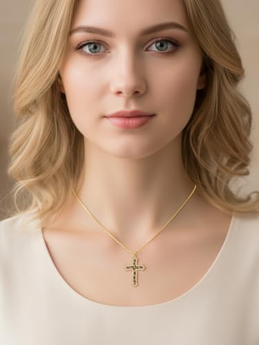 Filigree Cross Necklace 14K Gold Plated Pendant Religious Christian Jewelry Gifts for Women Mom
