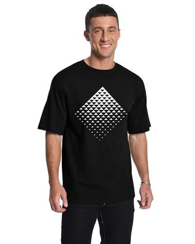 Aiyino Men's Triangle Geometric Tee – Gradient Art 100% Cotton Casual Top - color: Black, size: Medium