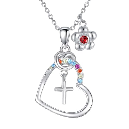 AOBOCO Cross Necklace Birthstone Jewelry Baptism First Communion Confirmation Gifts Necklace for women - color: 01-garnet-Jan