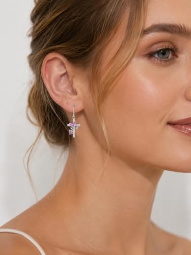Butterfly Earrings for Women 925 Sterling Silver Birthstone Butterfly Cross Rose Dangle Earrings Elegant Butterfly's Jewelry Gift for Birthday Valentines Day Christmas - color: 10-October