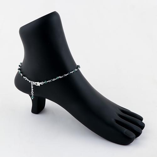 Natural Gemstone Cluster Anklets, Silver Plated Rosary Ankle Bracelet, Handmade Boho Jewelry for Women, Hypoallergenic Lightweight Crystals Beads Chain, Gift for Her, 9+1.50inch