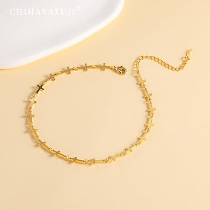 14K Gold/Sterling Silver Plated Ankle Bracelets for Women Waterproof Layered Stackable Sparkly Chain Birthstone Charm Non Tarnish Large Adjustable Birthday Jewelry Gift - color: Gold2