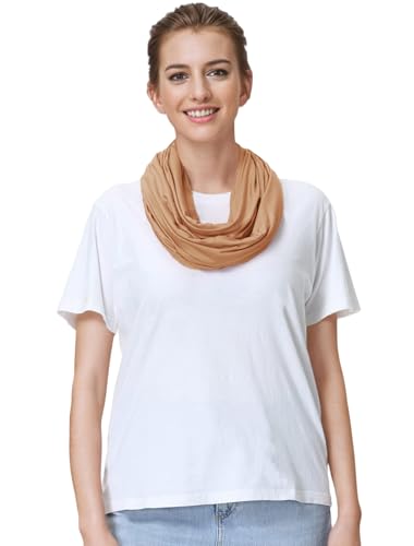 Lina & Lily Premium Modal Jersey Knit Women's Infinity Scarf Loop Lightweight - color: Camel