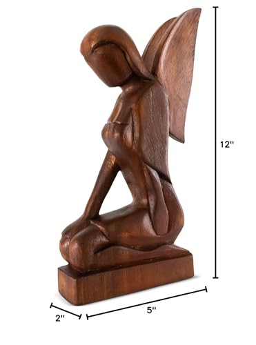G6 Collection Wooden Handmade Abstract Statue, Kneeling Angel Figurine, 12" - style: Kneeling Angel