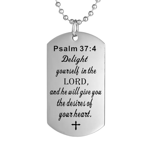 Christian Scripture Religious Dog Tag Necklace,Catholic Bible Verse Baptism Confirmation Sacrament Gifts - style: Psalm 37:4