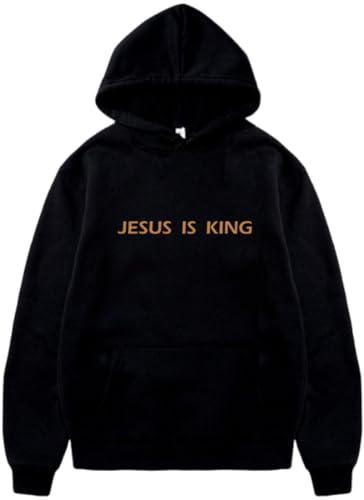 PANOZON JESUS IS KING Hoodie Christian Faith Religious God Tops Man Woman Pullover Sweatshirt Longsleeve - color: 1-black, size: Large