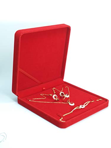 Jewelry Set Velvet Box Necklace Earring Ring Necklace Bracelet Gift Display Case Wedding Jewelry Storage Holder (Red) - color: Red