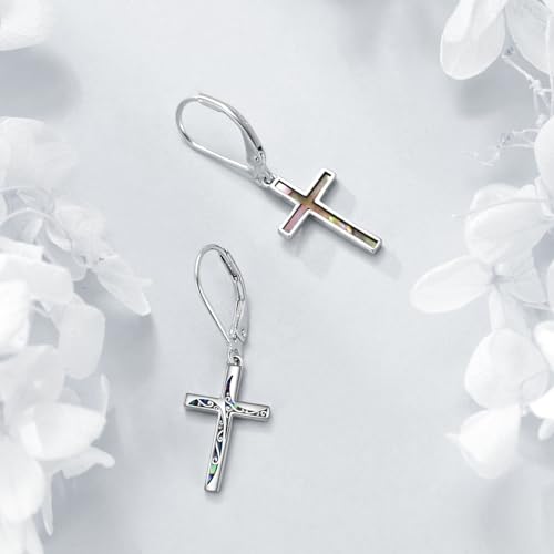 LUHE Sterling Silver Corss/Daisy/Musica Note Dangle Earrings for Women - style: Filigree Cross Earrings