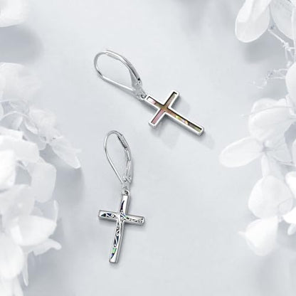 LUHE Sterling Silver Corss/Daisy/Musica Note Dangle Earrings for Women - style: Filigree Cross Earrings