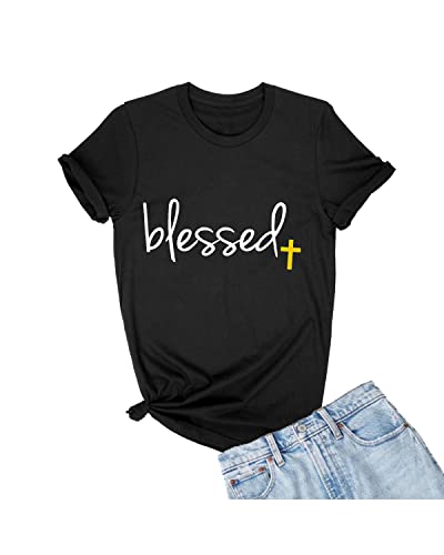 Go All Out Adult Blessed Cross Jesus Christian Gift T-Shirt - color: Black, size: 5X-Large