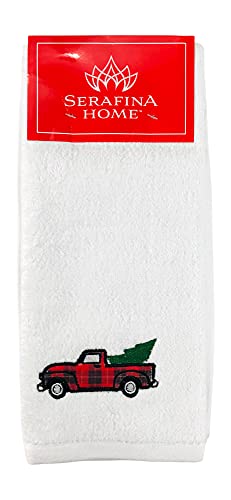 Christmas White Guest Hand Bathroom Towels, Farmhouse Plaid Truck, 16x26" - color: Country Truck