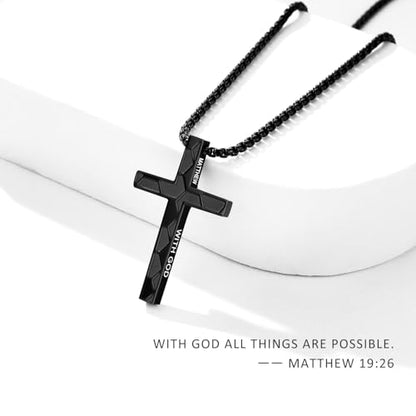 Soccer Cross Necklace for Boys Men - color: Black, style: 19:26 All things are possible