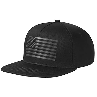 UALON Baseball Cap, Snapback Trucker Hat for Men & Women with American Flag and Adjustable, Breathable Mesh, Flat Bill Hats - color: Black