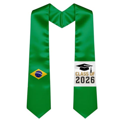 National Flag Graduation Stole Sash - 72" Long Unisex Honors Stole for Students - color: Brazil