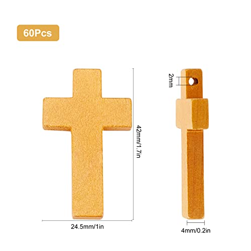 SUNNYCLUE 1.6Inch 60Pcs Large Wood Cross Pendants Natural Wooden Small Cross Charms Pendants for Party Favors Necklace Jewelry Making DIY Craft Handmade Accessories Easter Holiday, Chocolate - color: 60Pcs Camel 42x24.5mm