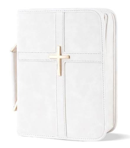 Vegan Leather Bible Cover Case, Bible Bag for Men Women, Gift Box Packaging - color: White